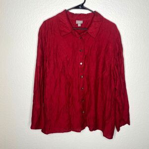 Vintage J Jill womens red long sleeve button down career floral office collar 3x